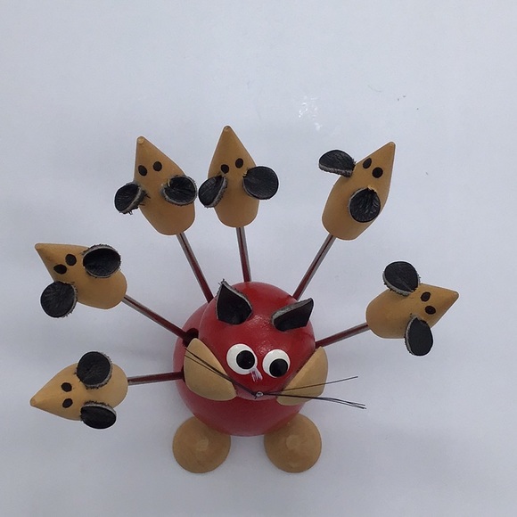 Retro Giftcraft Wooden Whimsical Cat & 6 Mice Forks - Picture 5 of 8